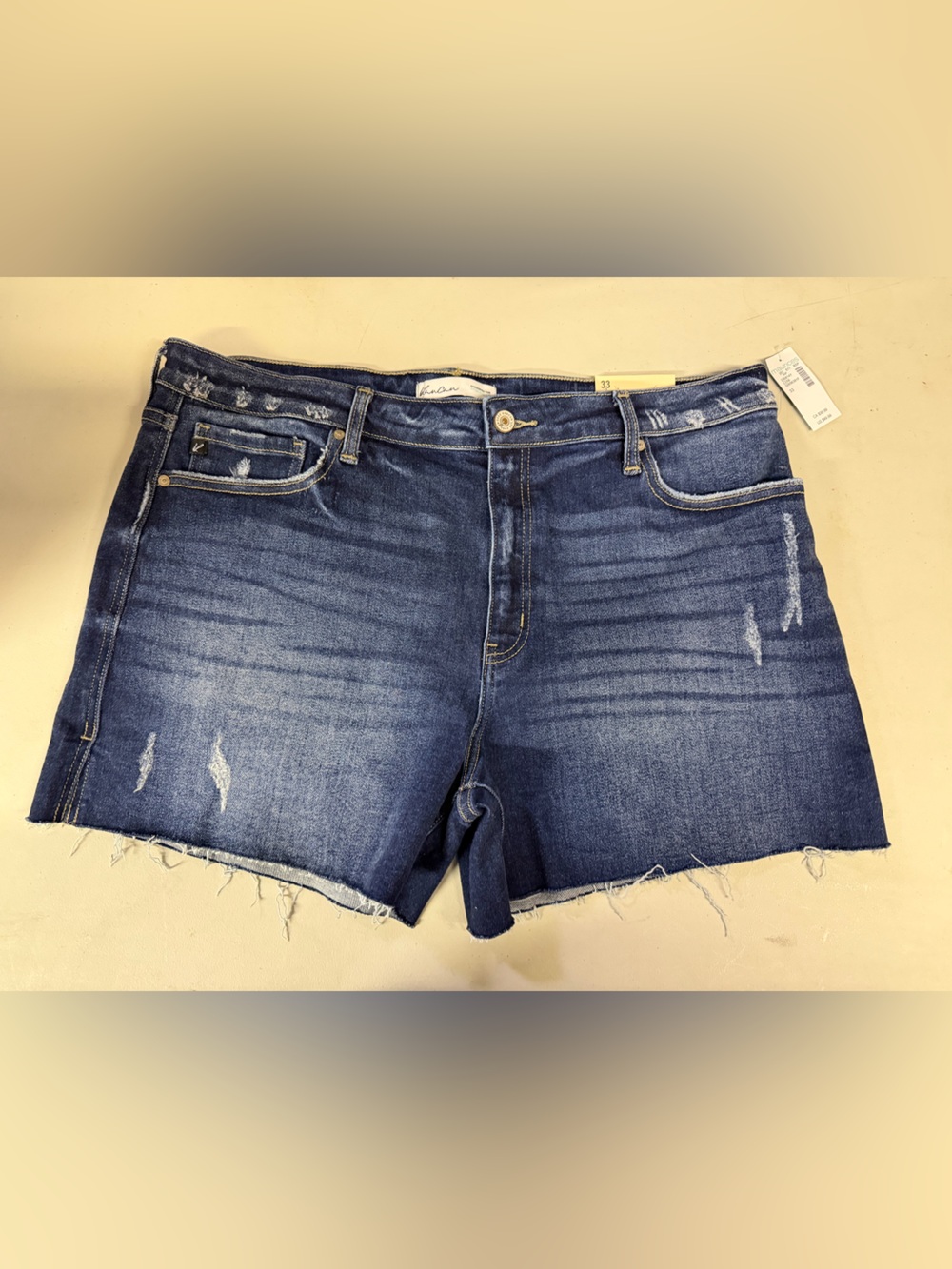 NWT Kancan Dark Wash Distressed Denim Cutoff Shorts size 33